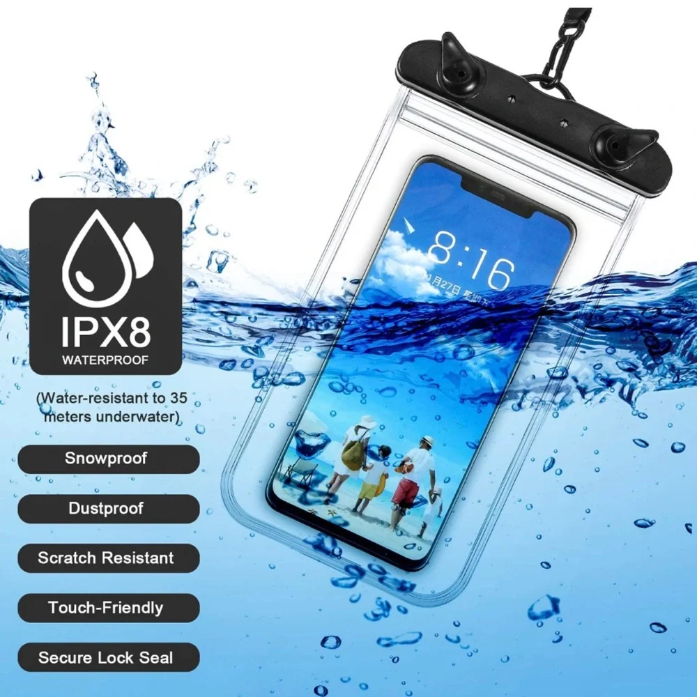 Universal Waterproof Phone Pouch with Lanyard for Smartphone up to 6.9” (Black)